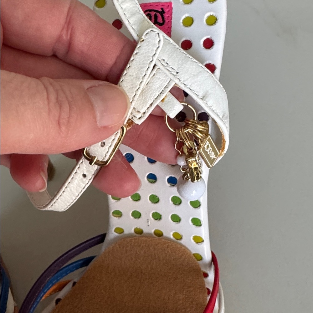 Betsey Johnson White Sandals with Rainbow Knot Straps - Picture 3 of 6